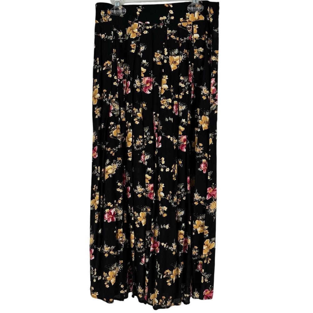 Vintage Jessica Stevens Black Floral Midi Skirt Womens Medium, Cottagecore